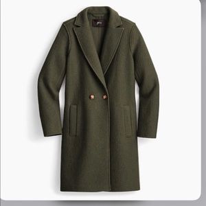 J CREW DARK MOSS DAPHNE TOPCOAT COAT IN ITALIAN BOILED WOOL SZ 0